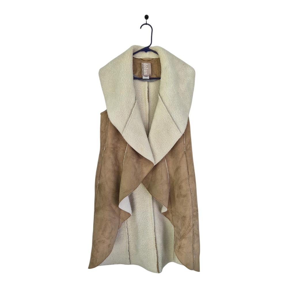 Anthropologie Dolan Left Coast Faux Shearling Vest XS Tan Draped Boho Lagenlook